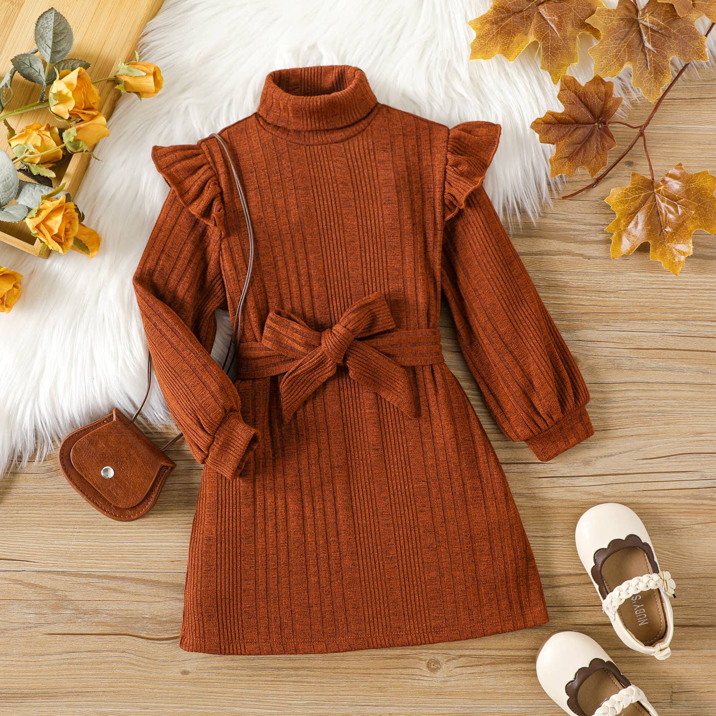 Toddler Solid Color Flutter Sleeve Dress | PatPat Coffee / 2 Years Toddler Solid Color Flutter Sleeve Dress | PatPat Coffee / 2 Years