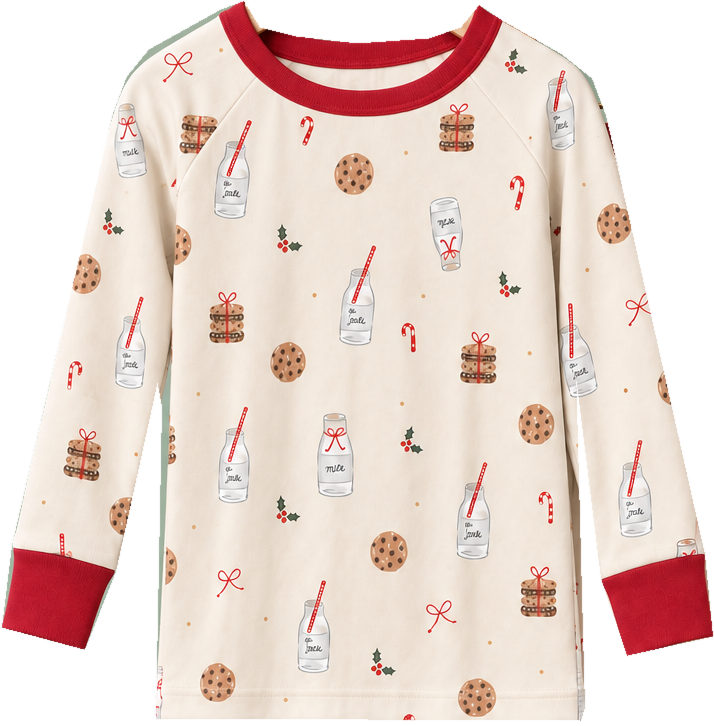 Milk and Cookies cream printed long-sleeve pajama top