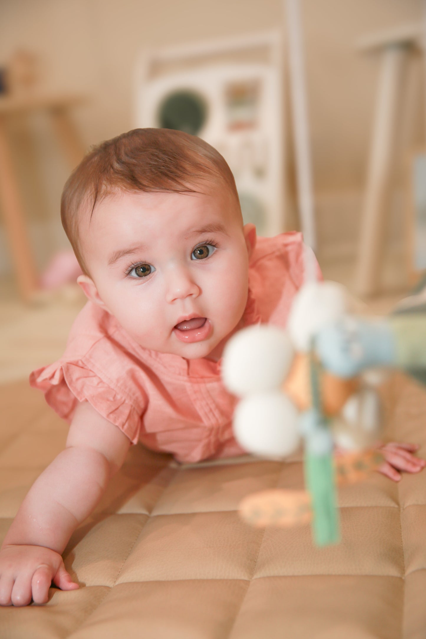 Baby in Daphne Cotton Candy Organic Linen Blend Romper — packable summer outfit