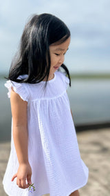 Charlotte White Organic Muslin Sleeveless Dress by Mimi & Me - Front View
