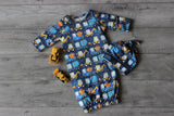 Truck Baby Gown and Hat Set | Infant Boys by Adorable Sweetness - Close-Up