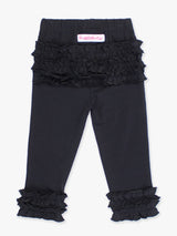Black Classic Ruffle Leggings with Ruffles - Front View