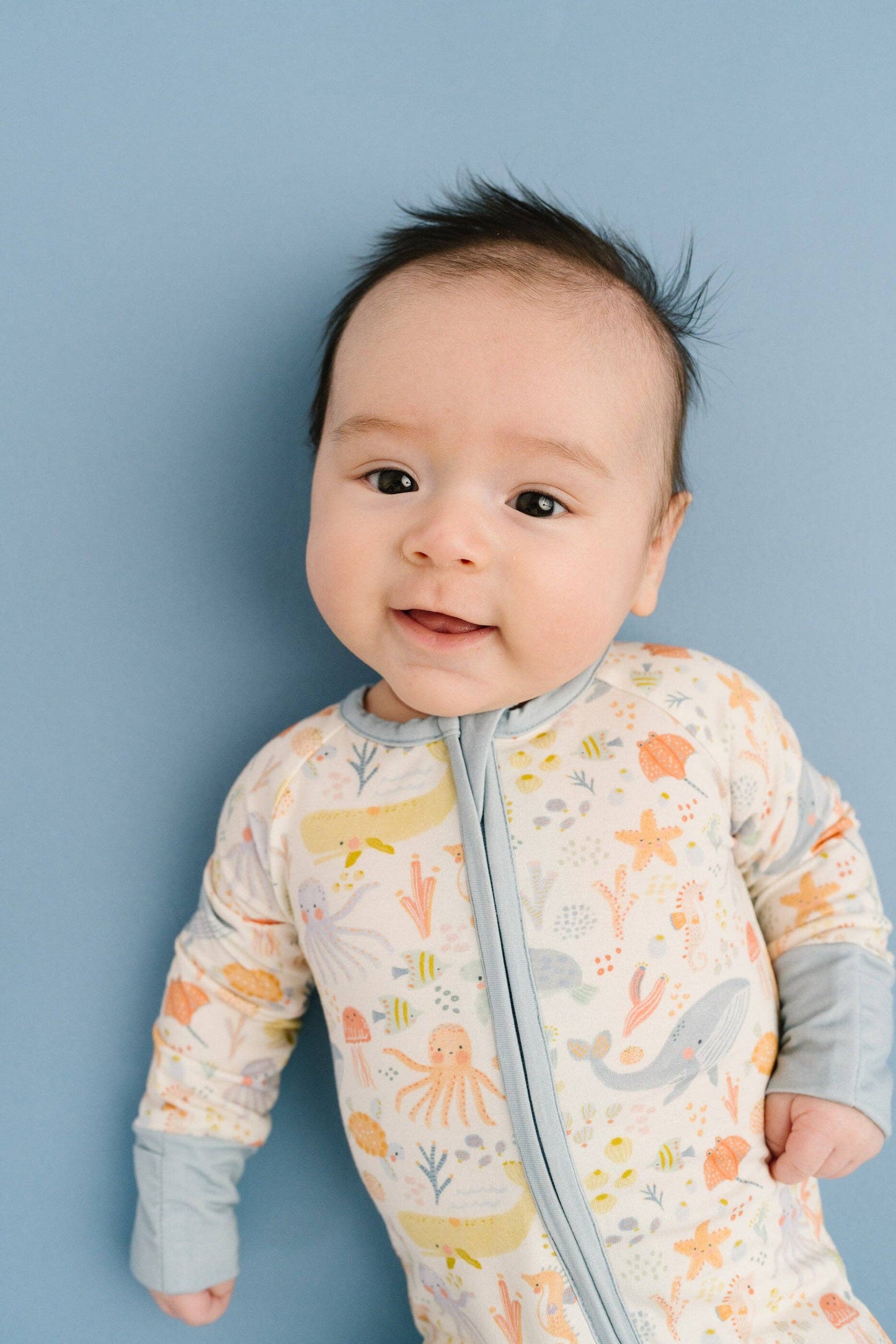 Underwater Friends Bamboo Sleeper - Sea Creature Print Detail Close-Up