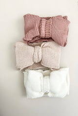 Ribbed Knit Oversized Bow | White by Petite + Co - Back View