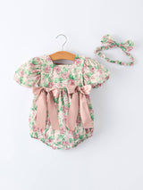 Vintage Rose Baby Girls Romper by Rylee Faith Designs - Front View - Floral Baby Clothing with Headband