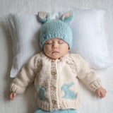 BUNNY CARDIGAN SURF BLUE by Huggalugs - Back View - Easter Baby Clothing