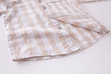 BEIGE WHITE PLAID COTTON BUTTON-DOWN SHIRT by Fennco Styles - Close-Up - Easter Baby Clothing