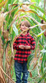 Red & Black Buffalo Plaid Button-Down Boy Shirt by The Honey and Bro Co. - Back View