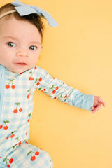 Cherry Picnic Bamboo Footed Sleeper Pajamas - Cherry Print Detail