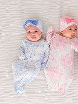 Butterfly Garden Toile Bamboo Gown & Bow Beanie Set by RuffleButts + RuggedButts - Back View - Newborn Baby Clothing