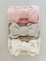 Chunky Velvet Ribbed Bow Headband | Ivory by Petite + Co - Back View