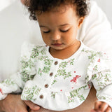 Holiday Snowflakes Baby Girl Jumpsuit by The Honey and Bro Co. - Detail View