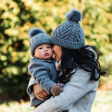 Grey Pop Pom Pom Beanie Hat by Huggalugs - Back View