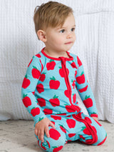 Softsnooze™ Blue Apple Of My Eye Footed Pajamas | Baby One-piece by RuffleButts + RuggedButts - Side View
