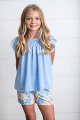 Periwinkle Floral Ruffle Short Set | Girls by Adorable Sweetness - Side View
