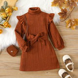 Toddler Solid Color Flutter Sleeve Dress by The Honey and Bro Co. - Front View