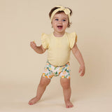 Sunny Citrus bike shorts paired with matching Snuggle Hunny top