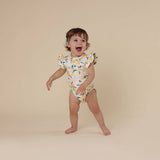 Sunny Citrus Organic Cotton Frill Bodysuit - Fabric Close-Up