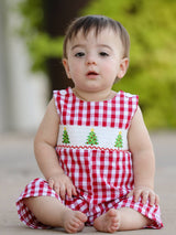 Boys Smocked Romper with Embroidered Tree | Classic Boutique Outfit by Rylee Faith Designs - Front View