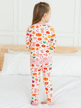 SoftSnooze™ Toddler Bamboo Viscose Fall Treats Ruffle Long Sleeve Pajama Set with Signature Rear Ruffles by RuffleButts + RuggedButts - Size Chart