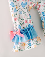 Halloween Baby Girls Ruffle Pumpkin Applique & Floral Print Romper by The Honey and Bro Co. - Lifestyle
