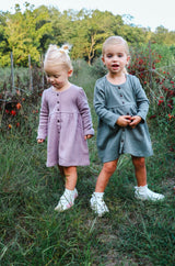 Arden Waffle Knit Button Front Dress Purple - Front View by Colored Organics