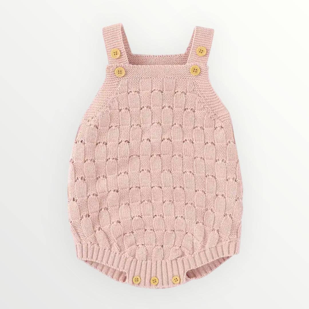 Pink knitted romper by The Honey and Bro Co. - Front View
