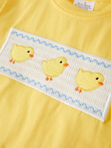 CHICKEN EMBROIDERY SHORT SLEEVE SHORTS BOY SET by Rylee Faith Designs - Detail View - Easter Baby Clothing