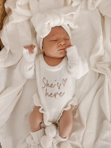 Textured Pointelle Bow | Milk by Petite + Co - Front View