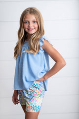 Periwinkle Floral Ruffle Short Set | Girls by Adorable Sweetness - Back View