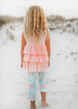 Peach Teal Floral Tiered Ruffle Spring Set - Close Up Detail
