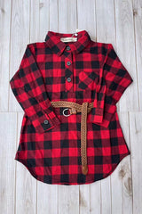 Red & Black Checkered Christmas Girls' Dress with Belt by luluclothes - Back View