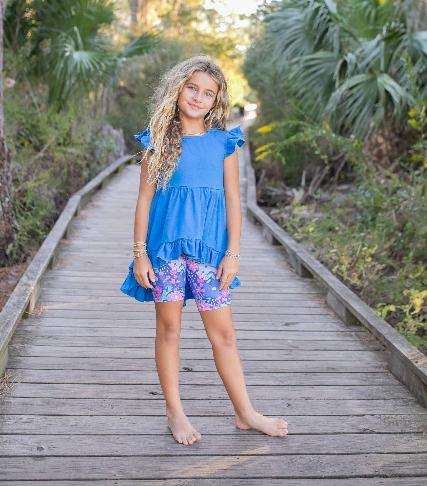 Bright Blue Floral Hi-Lo Short Set | Girls by Adorable Sweetness - Front View