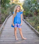Bright Blue Floral Hi-Lo Short Set | Girls by Adorable Sweetness - Front View