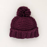Plum Garter Stitch Beanie Hat by Huggalugs - Front View