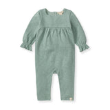 Chunky Slub Baby Girl Jumpsuit in Organic Cotton - Front View - Ruffle Sleeve Spring Romper