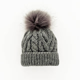 Grey Pop Pom Pom Beanie Hat by Huggalugs - Front View