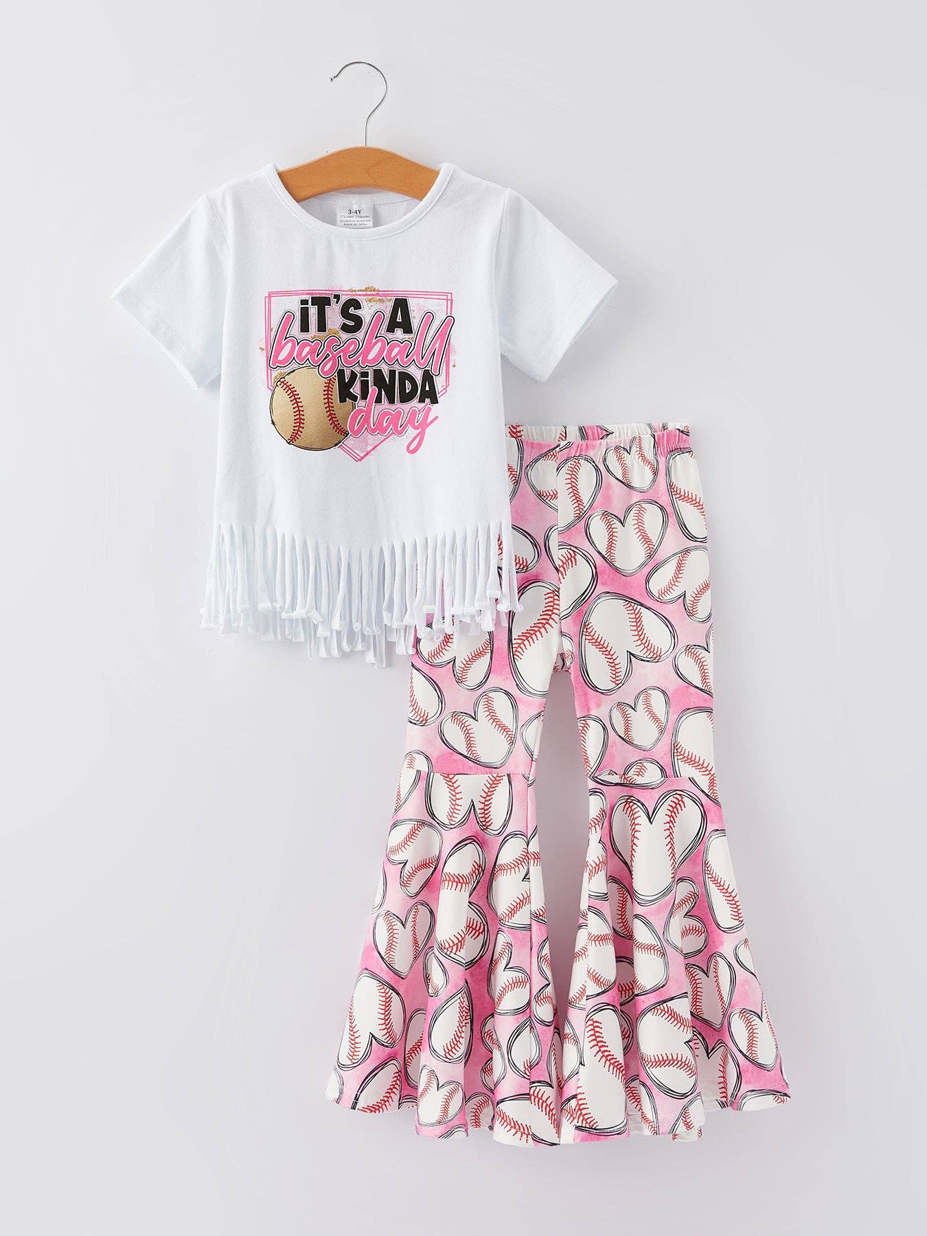 It's a Baseball Kinda Day Print Girls Outfit Set by The Honey and Bro Co. - Front view of top and bottoms set