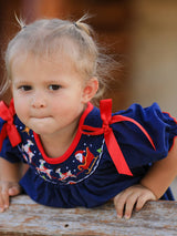 Navy Christmas Dress with Santa Sleigh | Festive Holiday Celebration Outfit for Girls by Rylee Faith Designs - Lifestyle View