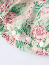 Vintage Rose Baby Girls Romper by Rylee Faith Designs - Close-Up View - Floral Baby Clothing with Headband