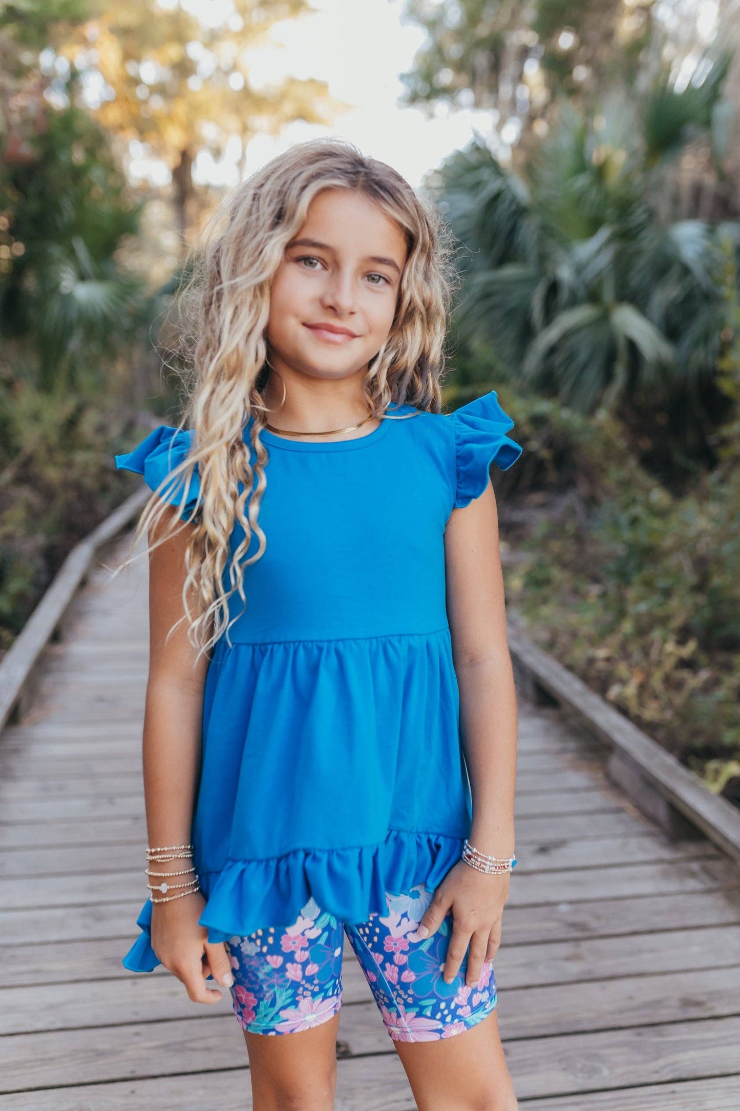 Bright Blue Floral Hi-Lo Short Set | Girls by Adorable Sweetness - Back View