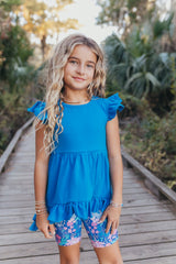 Bright Blue Floral Hi-Lo Short Set | Girls by Adorable Sweetness - Back View