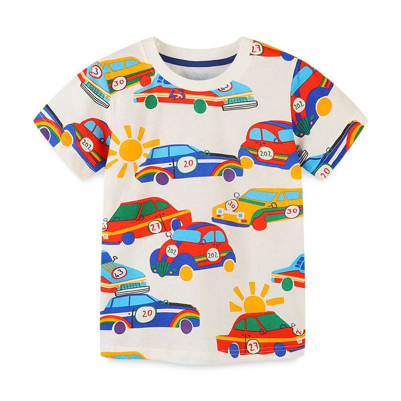Boys cartoon print cotton short sleeve summer t-shirt for toddlers 2Y-5Y