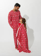 Matching Red Bamboo Christmas Polar Bear Men's Pajamas by Bellabu Bear - Front View