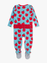 Apple Print Ruffled Cotton-Modal Baby Sleeper with Trim by RuffleButts - Additional View