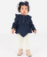 IVORY FOOTLESS RUFFLE TIGHTS by RuffleButts + RuggedButts - Lifestyle View - Easter Baby Clothing
