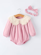 Purple Lace Collar Baby Girl Romper by Rylee Faith Designs - Front View - Baby Girl Romper