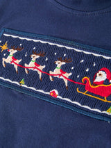 Baby Boy Christmas Outfit Set – Navy Santa Sleigh Holiday Collection by Rylee Faith Designs - Size Comparison