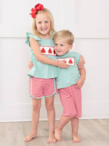 Watermelon Stripes Smocked Cotton Outfit by The Honey and Bro Co. - Back View