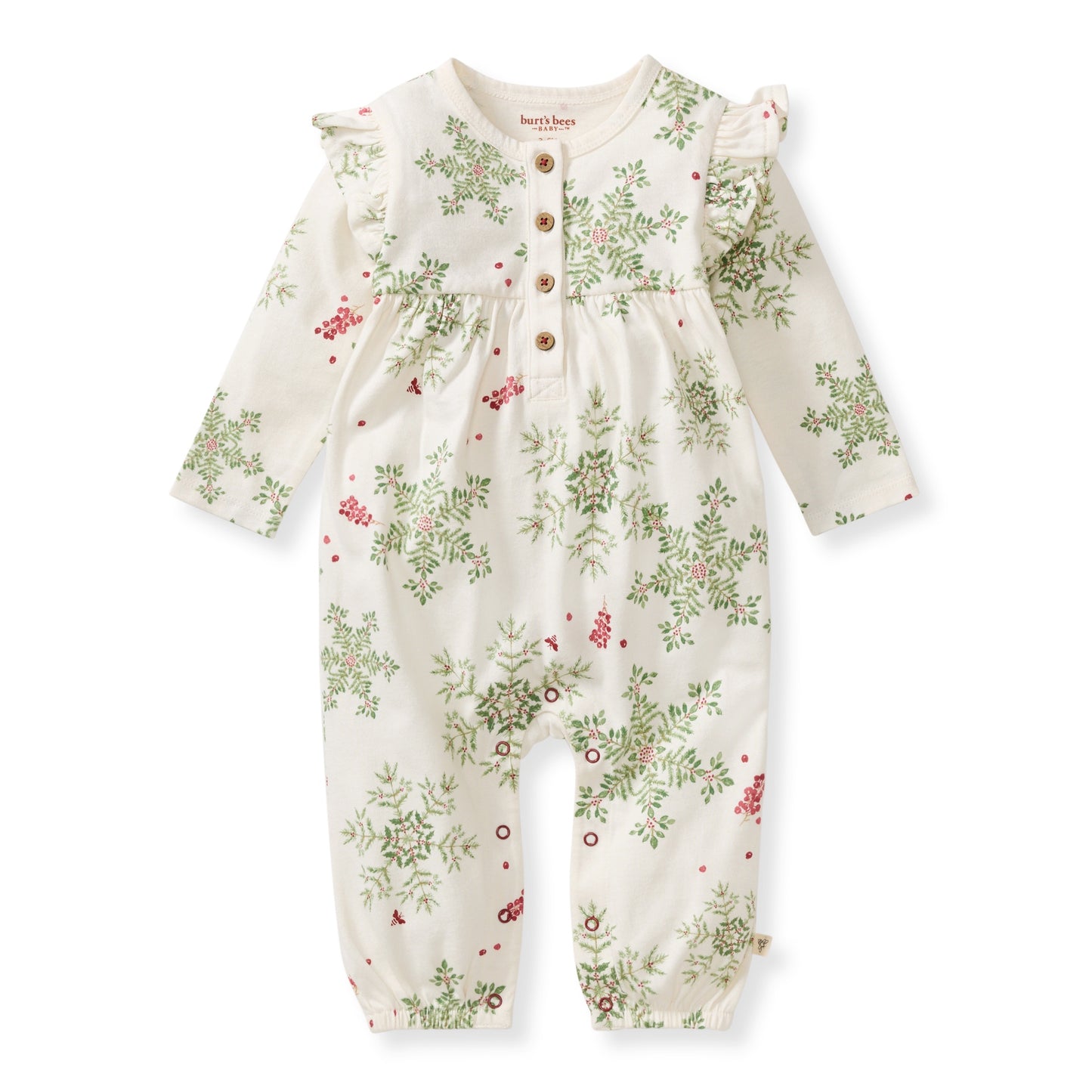 Holiday Snowflakes Baby Girl Jumpsuit by The Honey and Bro Co. - Front View